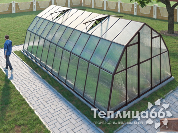 Теплица Рада Каспий из поликарбоната, 4х8 метров, коричневая